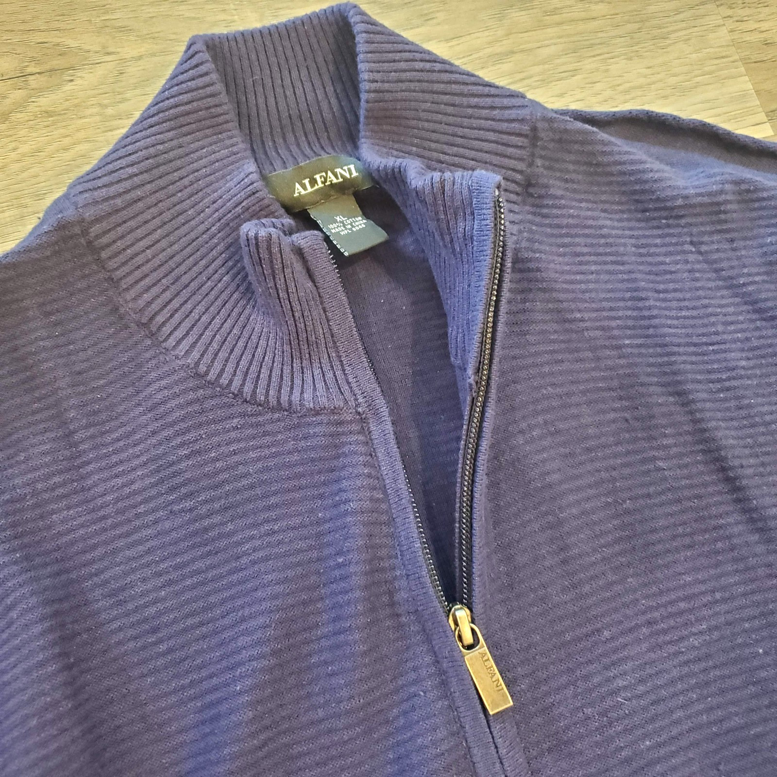 Alfani Men's Size XL Full Zip Ribbed Sweater Cardigan Jacket Navy 100percent Cotton image 2