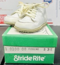 Vintage STRIDE RITE Baby Moccasin White Leather Toddler Shoes SZ. 3 - GD C3 