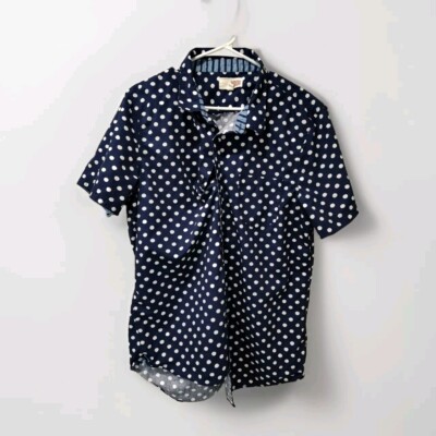 1901 Men's Short Sleeve Shirt XXL Dark Blue Polka Splattered Dots 22 Armpit Camp