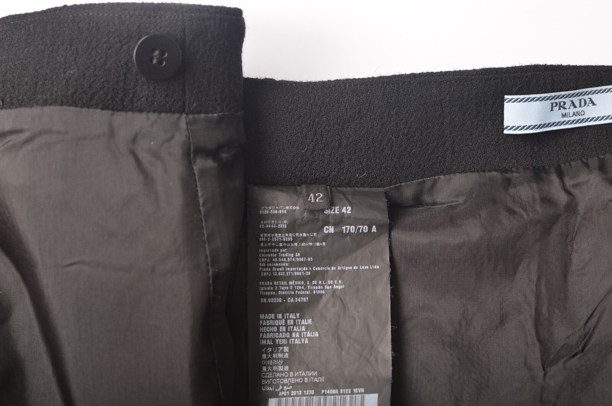 Prada Milano Virgin Wool Vintage Designer Black Skirt Made in Italy Size 42
