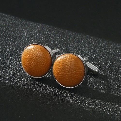 Men Solid Color Faux Leather Cuff Links Wedding Party Round Cufflinks With Box - Picture 8 of 11