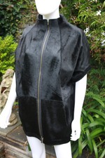 Amanda Wakeley Jacket Black Calfskin Coat Cocoon Gilet Jacket, Silk Lined, S