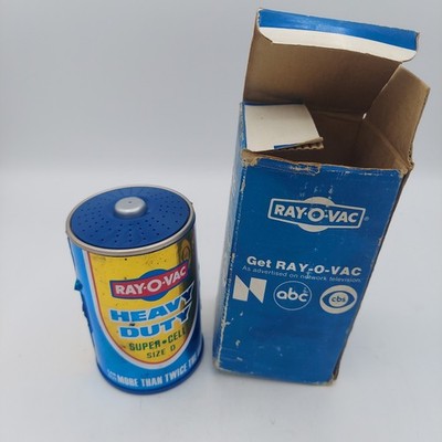 RAY-O-VAC Promotional AM Radio, shape of Heavy Duty D Battery, WORKS, W/ Box