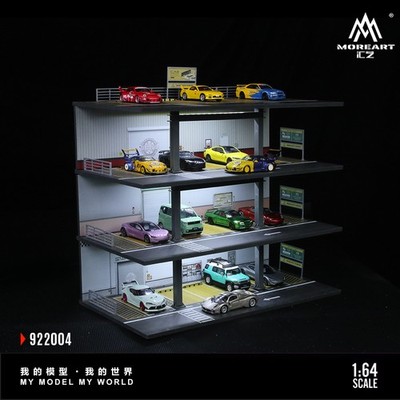 Diorama 1/64 4-storey Car Garage Model LED Lighting City Parking Lot Scene Model