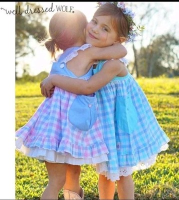 Well Dressed Wolf WDW Blue Check Surf and Sky AH Aunt Heart Set Size 6