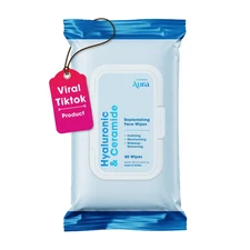 Hyaluronic & Ceramide Face Wipes - Dermatologist Tested Korean Cleansing Wipes f