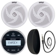 Enrock Bluetooth Round AUX Receiver w/ Cover, 4" White Marine Speakers Antenna