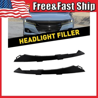 For 2021-2022 Honda Accord Pair Headlight Grille Lower Molding Trim Covers Black