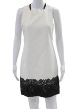 Elie Tahari Women Shift Dress White Sleeveless Round Neck Size 4
