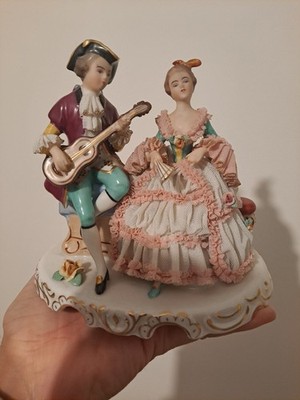 50er Jahre Deutsche Frankenthal Nymphenburg Porzellan Spitzen Figur Musikzeit 6''