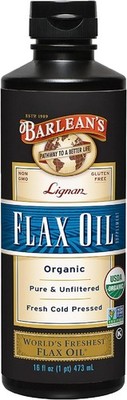 Barlean's Organic Lignan Flaxseed Oil, 7230mg ALA Omega-3, Vegan, 16oz