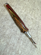 Hand carved Fall Leaves Wood Large seam ripper sewing tool brushed chrome finish
