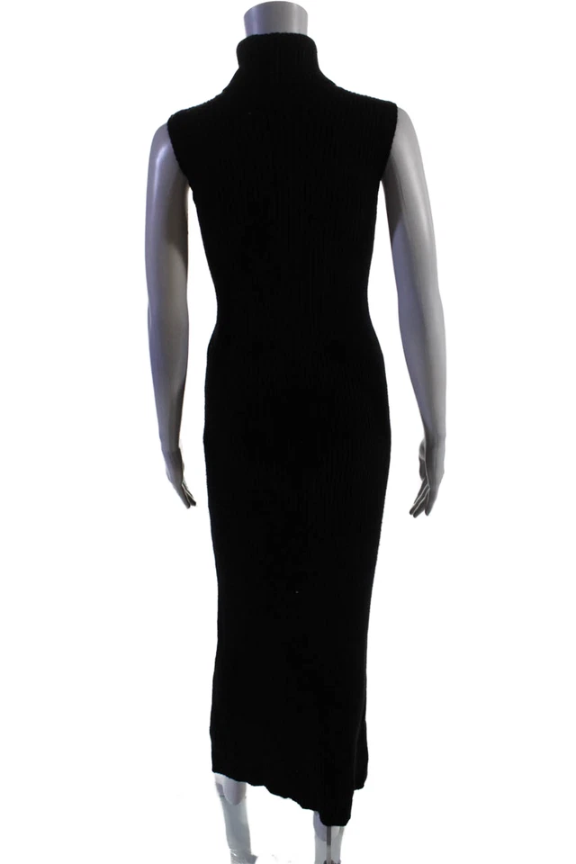 Chanel Mujer Sin Mangas Cuello Alto Acanalado Tejido Midi Suéter Vestido Negro FR 42 Foto 3 de 4