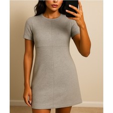 Zara Grey Knit Short Sleeve Seam Detail Mini Shift Dress Size Small