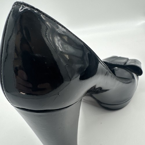 Stuart Weitzman Shoes Womens 6.5 Black Patent Leather Platform Chunky Heels Bow - Picture 10 of 16