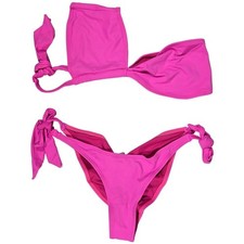 Fredericks of Hollywood Laguna Pink Halter Tie Bikini Swimsuit Set Size L