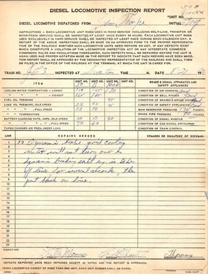 1962 Diesel Locomotive Inspection Report Jim Thorpe PA Train J63 ALCO RS-11