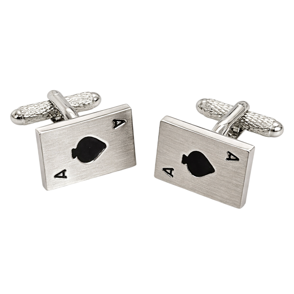Ace of Spades Cufflinks - Onyx Art GMC35 Playing Cards Poker Casino Cuff Links
