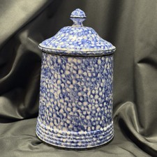 Ceramic Canister Cookie Jar Quon Quon Co Country Manor Blue Spongeware Speckled