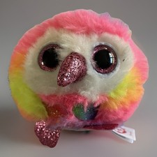 Ty Beanie TyPuff Owen the Owl Multicolor Rainbow Plush Stuffed Animal 2021