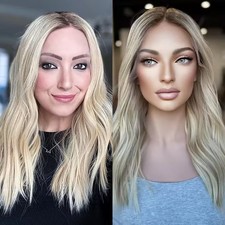 Ombre Platinum Blonde Natural Wave 100 Human Hair Lace Front Wigs Pre Plucked