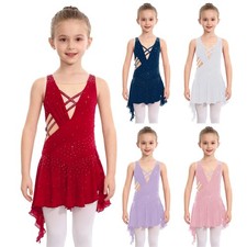 Kids Girls Ballet Ruched Sparkly Gymnastics Skirted Leotard Modern Lyrical Dress