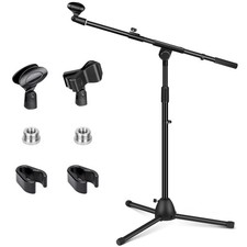 Heavy-Duty Tripod Microphone Stand, Adjustable Boom with 2 Mic Clips, CY0330