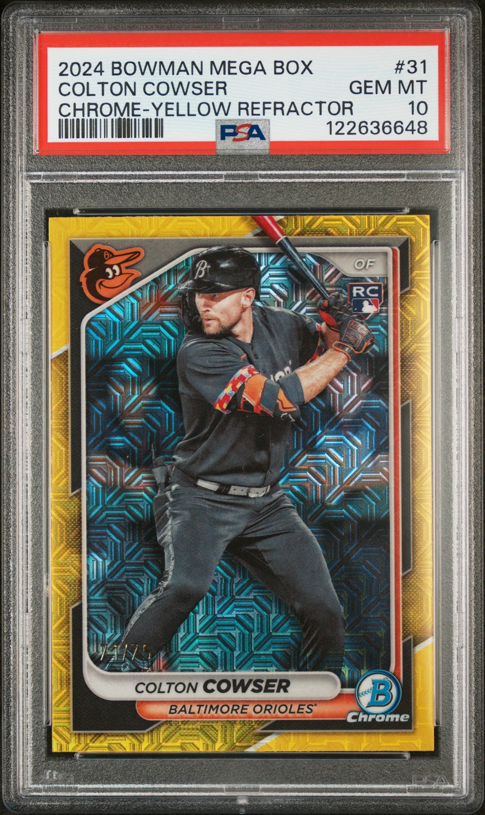 2024 BOWMAN MB CHROME YELLOW REFRACTOR #31 COLTON COWSER 71/75 PSA 10