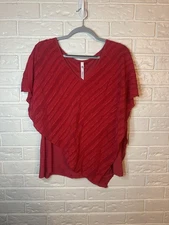 MJ Collection Women’s Red Chiffon Layered Poncho Blouse XL Holiday Glam