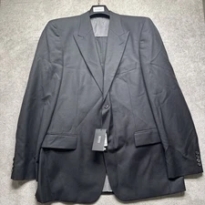 Hugo Boss Mens Black Pinstripe Wool Suit 44R Classic Fit Business Formal Wedding