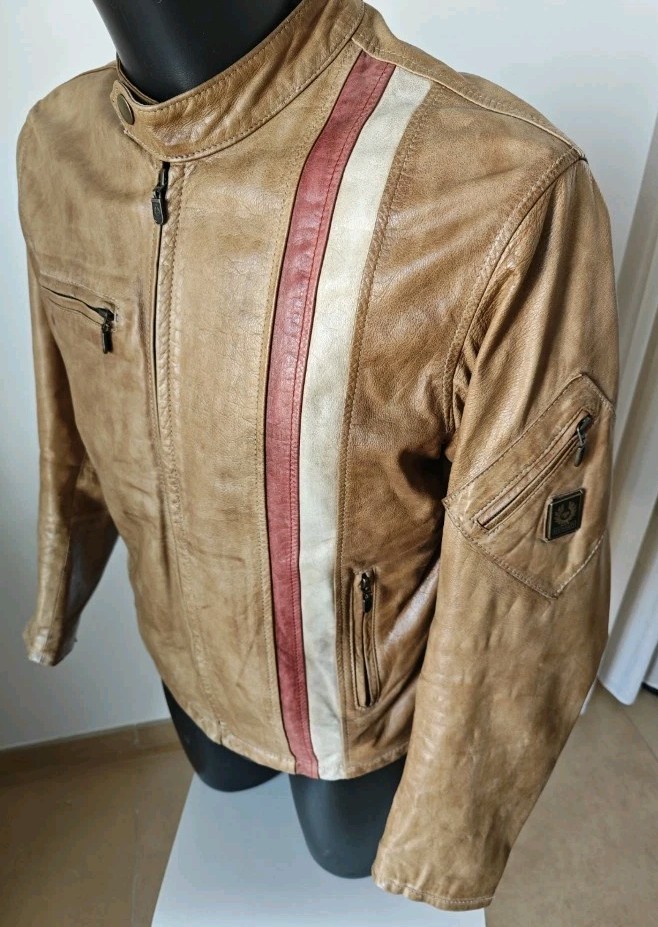 Belstaff Racing Blouson Leather Jacket, Malenotti Era,Size XL Fit Slim About M-L