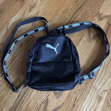 PUMA Logo Black Mini Backpack Lightweight Nylon Travel Bag Zip Closure Pocket