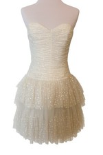 Betsey Johnson Ivory Sequin Strapless Tiered Tulle Coquette Bridal Party Dress 2