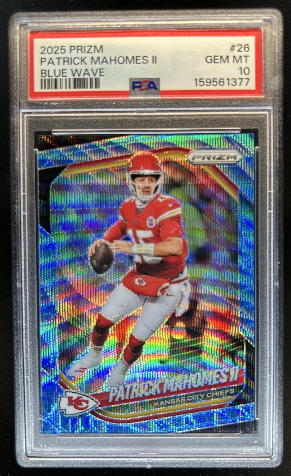2025 Panini Prizm Patrick Mahomes II Blue Wave #/230 Chiefs PSA 10 GEM MINT view 1