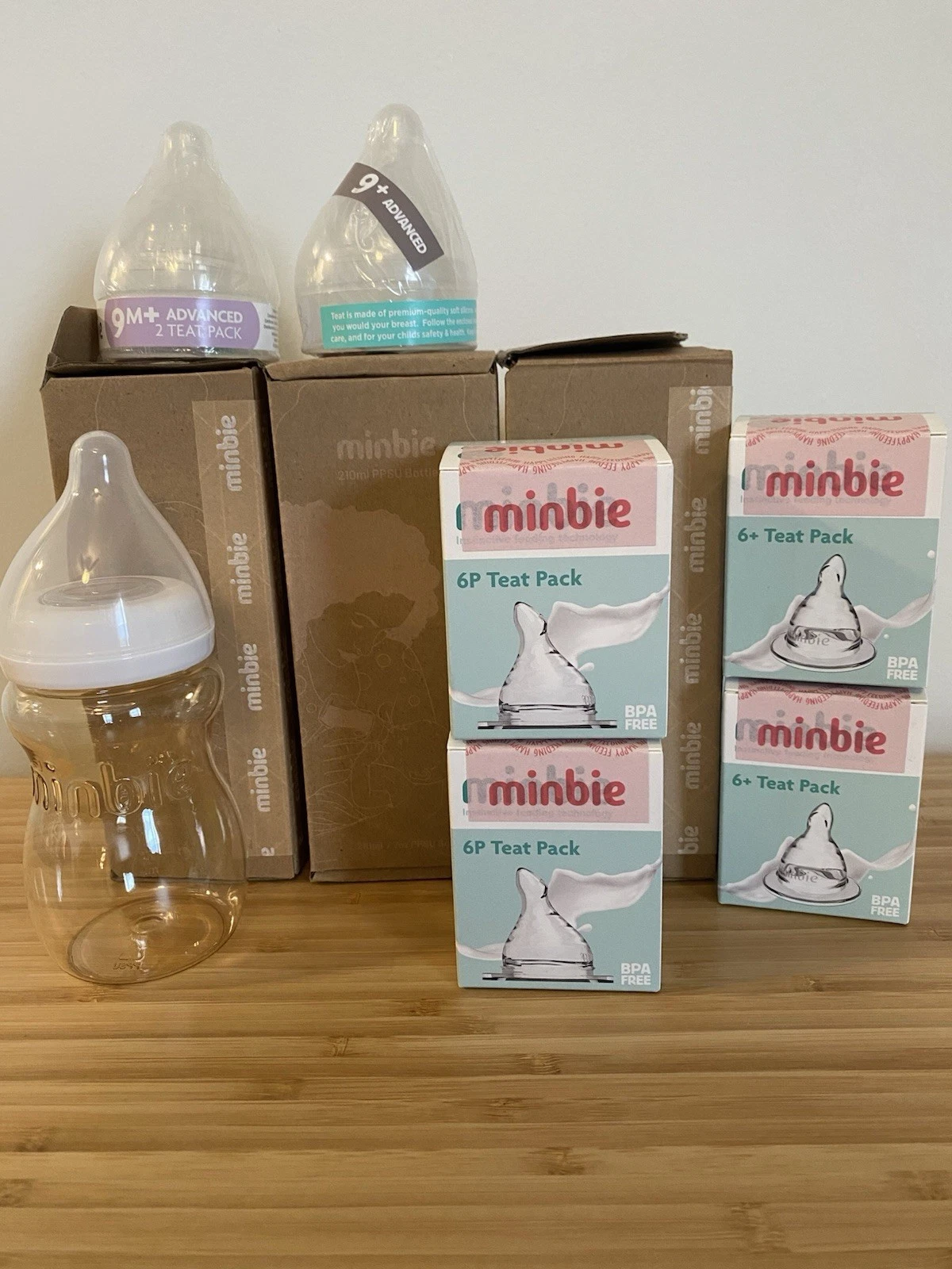 Baby Bottle Bundle Minbie Bottle & Teat Lot Flow 6 - 9+