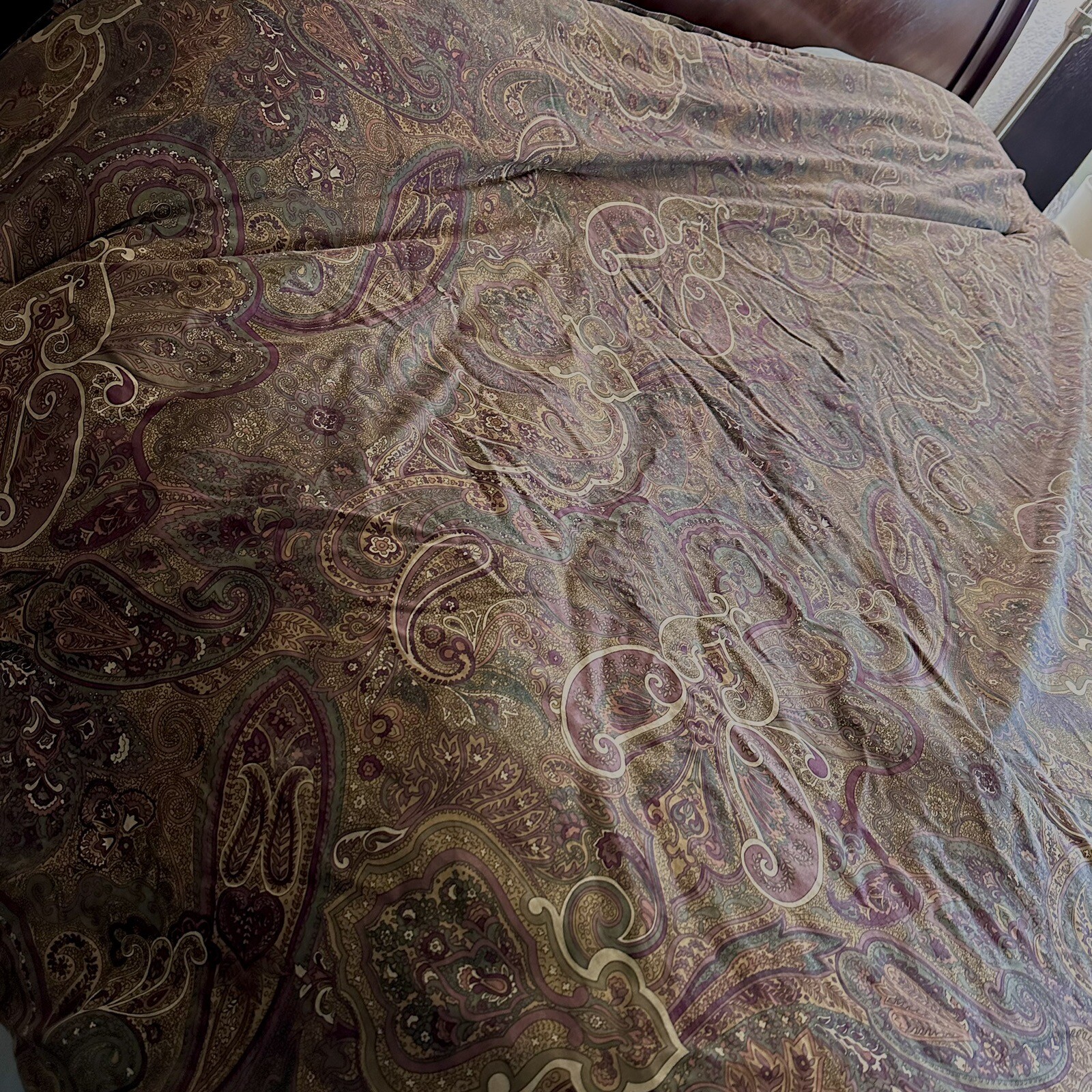 Vintage Ralph Lauren Comforter Paisley/Checkered Full/Queen Gold Gray