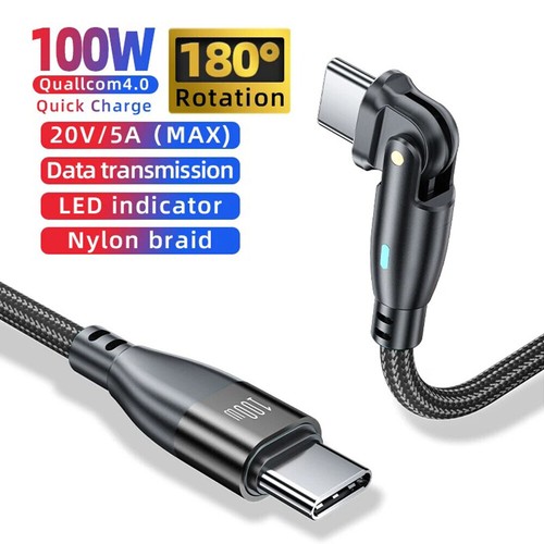 100W USB C to USB C Data Fast Charging Cable 180 Rotating Right Angle Braid Rope - 第 3/26 張圖片