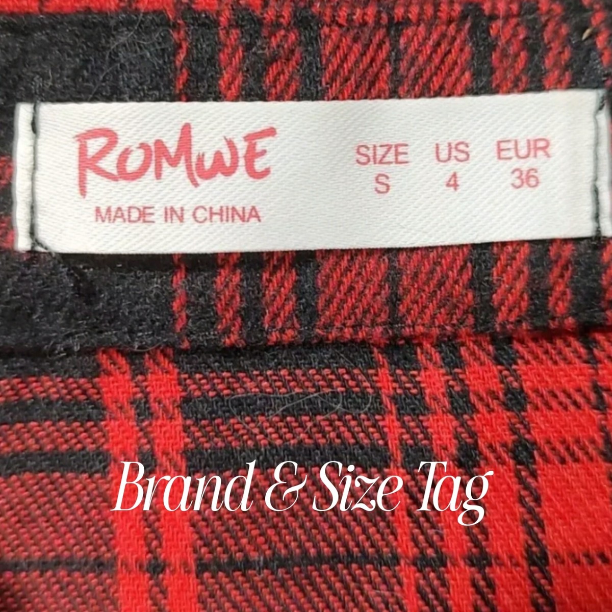 Romwe Top Corto Roja Corte Ancho Manga Larga a Cuadros Mujer Talla Pequeña