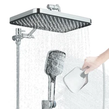 Chrome Rain Dual High Pressure Shower Head Combo W/Handheld Spray Adjustable Arm