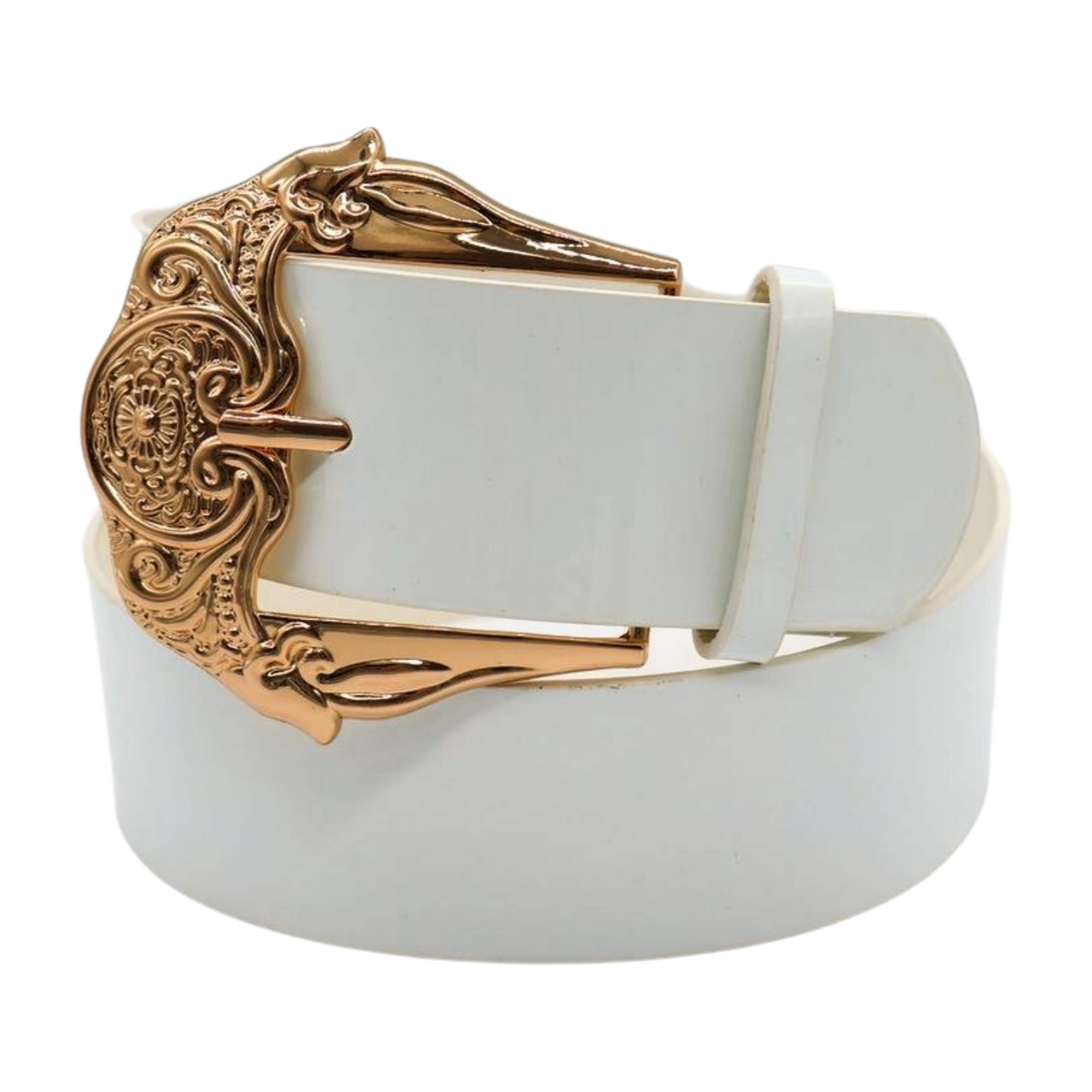 Women White Color Faux Leather Waistband Western Belt Gold  display picture 1