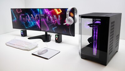Gaming PC Setup Weiß K/M/H 2x22'' 6-Core CPU 32GB DDR5 1TBM.2+2TB HD RTX 5060 Ti