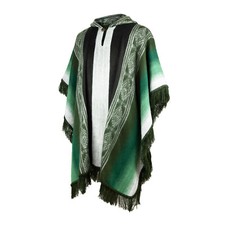 Lightweight BABY ALPACA Wool Hooded Fringed Poncho Pullover UNISEX GREEN