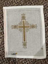 LEE Needlepoint Cross canvas partially worked  8" x 6"