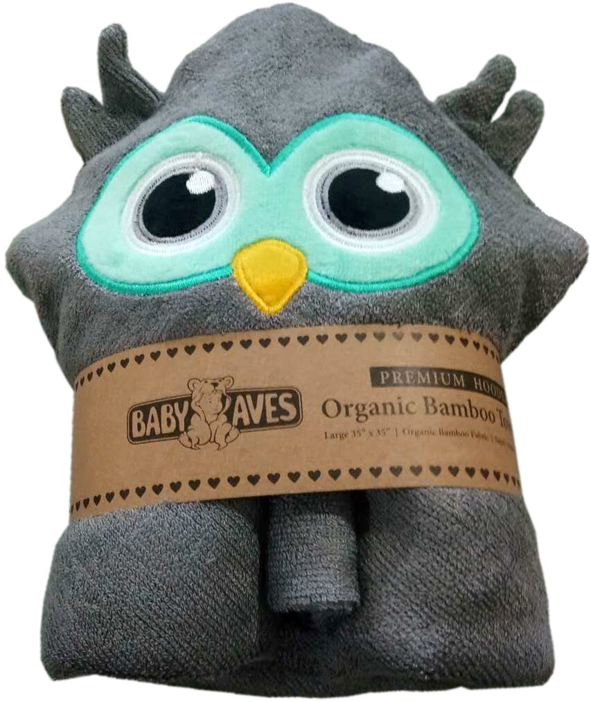 Baby Hooded Owl Towel | Organic Fabric | Free Washcloth | All Ages | NEW