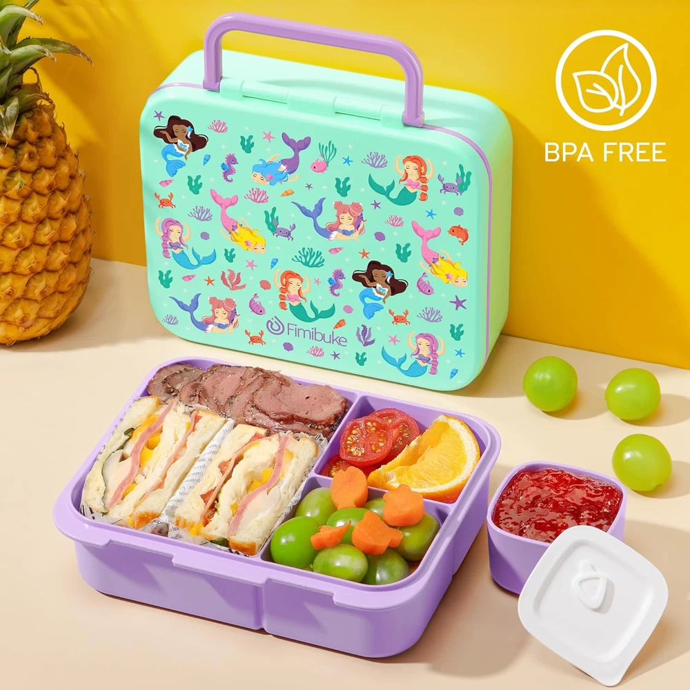 Bento Lunch Box for Kids, Leak-Proof Boys Girls Bento Box with 3-Compartment BPA