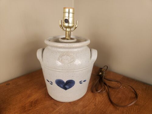 Pinewood Valley Pottery blue heart design Rustic Stoneware lamp - Picture 1 of 12