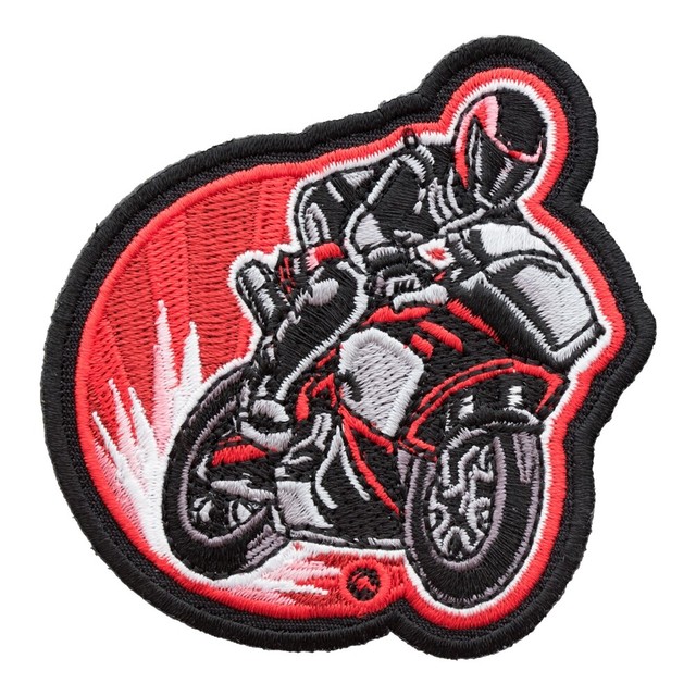 Red Motorcycle Rider Embroidered Patch, Biker Patches eBay