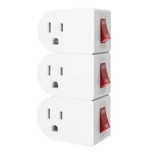 Oviitech 3 Pack Grounded Outlet Wall Tap Adapter with On/Off Power Switch，Single