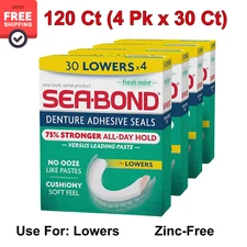 Sea Bond Secure Denture Adhesive Seals Fresh Mint Lowers, Zinc-Free, All-Day 4PK