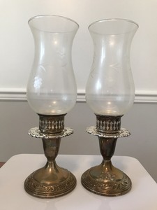 Pair-of-Vintage-Towle-Sterling-Hurricane-Lamp-amp-Globe-Weighted-Candle-Glass